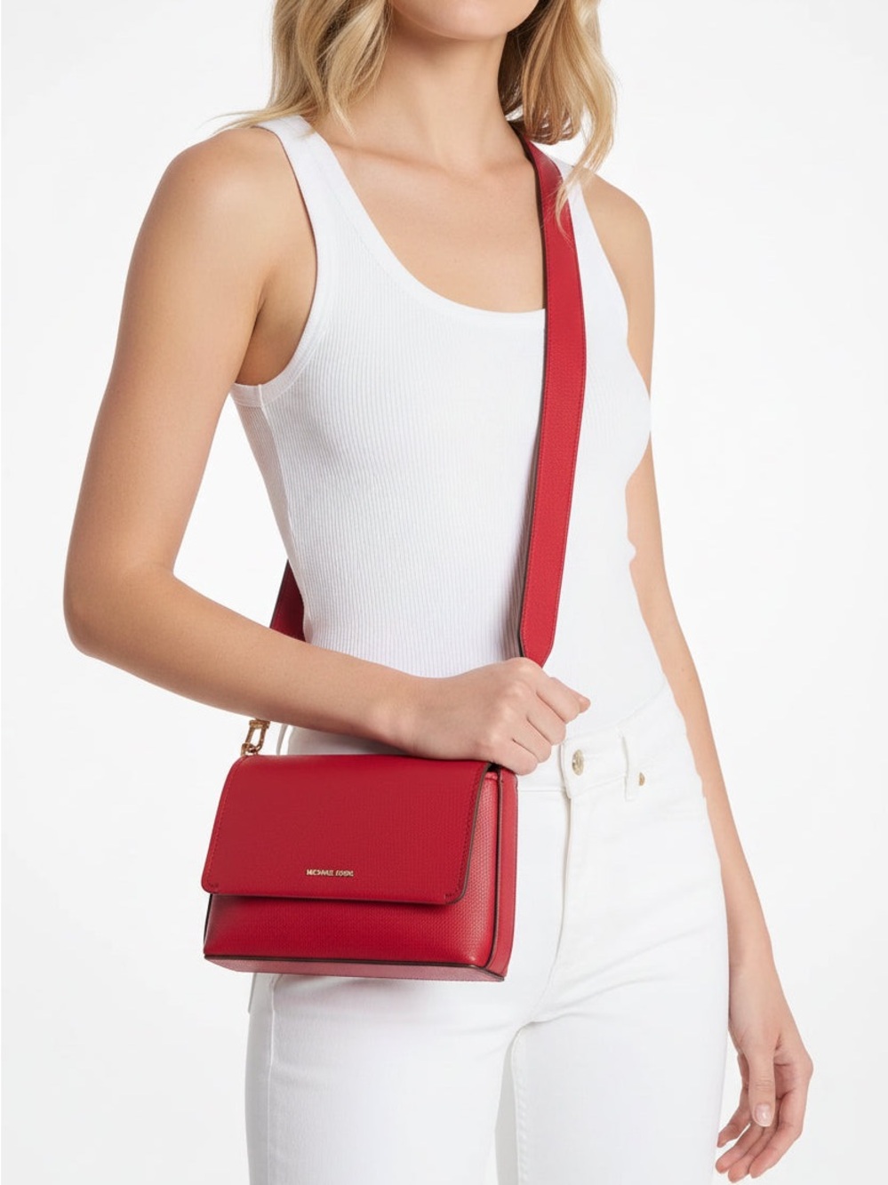 Michael Kors Red Leather Structured Crossbody